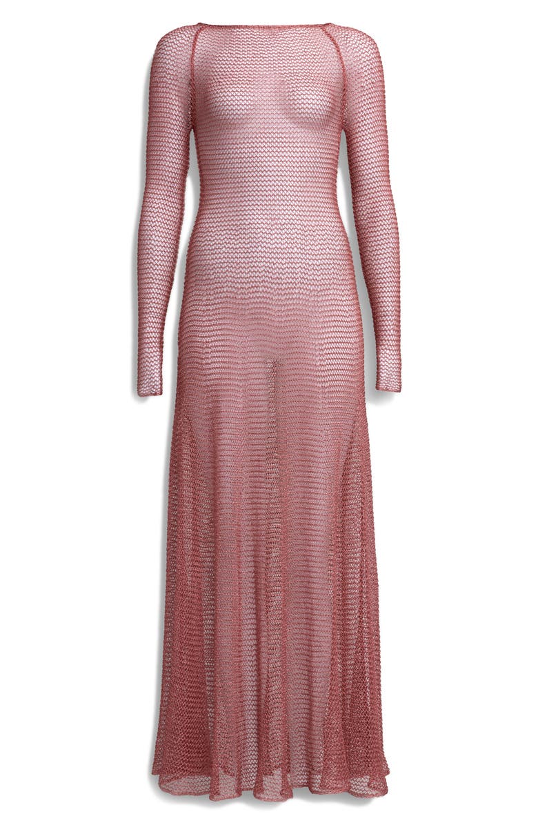 Alaïa Long Sleeve Open Knit Chain Mail Dress, Alternate, color, Corail