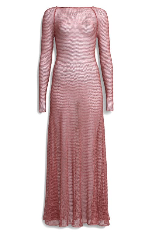 Alaïa Long Sleeve Open Knit Chain Mail Dress In Corail