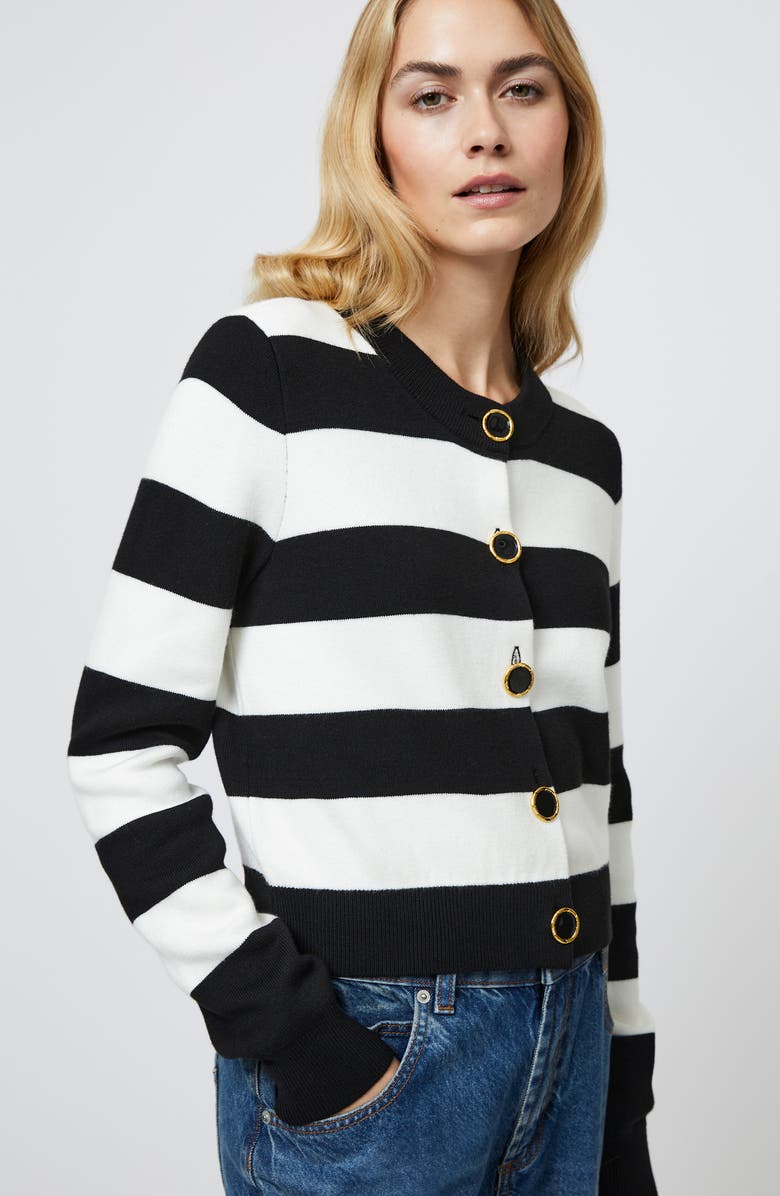 French Connection Nyrobi Stripe Cardigan, Alternate, color, Black/ Porcelain Cream