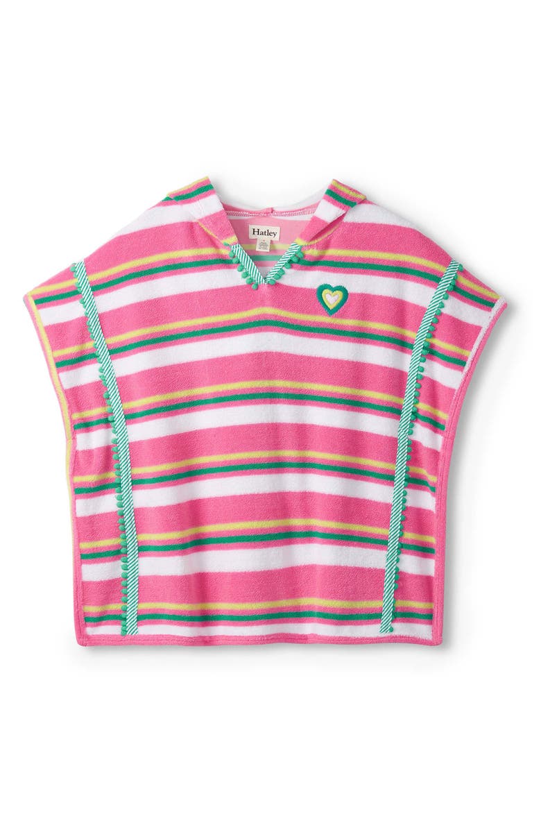 Hatley Kids' Candy Stripes Embroidered Cotton Blend Terry Cover-Up Tunic, Main, color, Azalea Pink