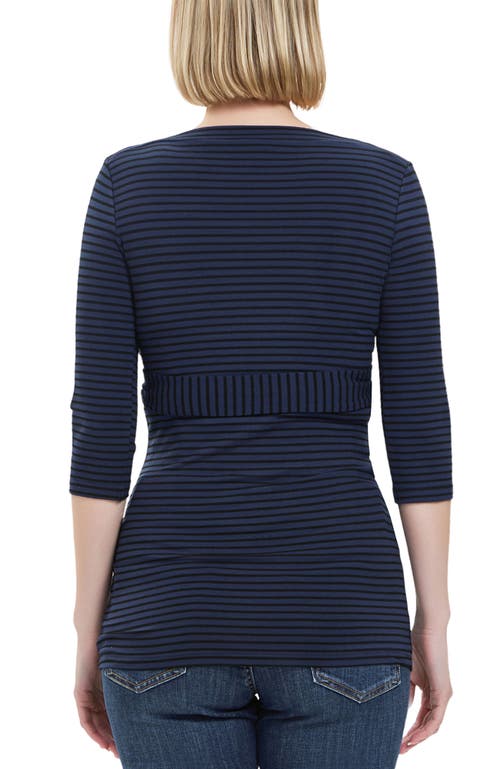 Kimi & Kai Maternity Striped Boat Neck Top In Blue