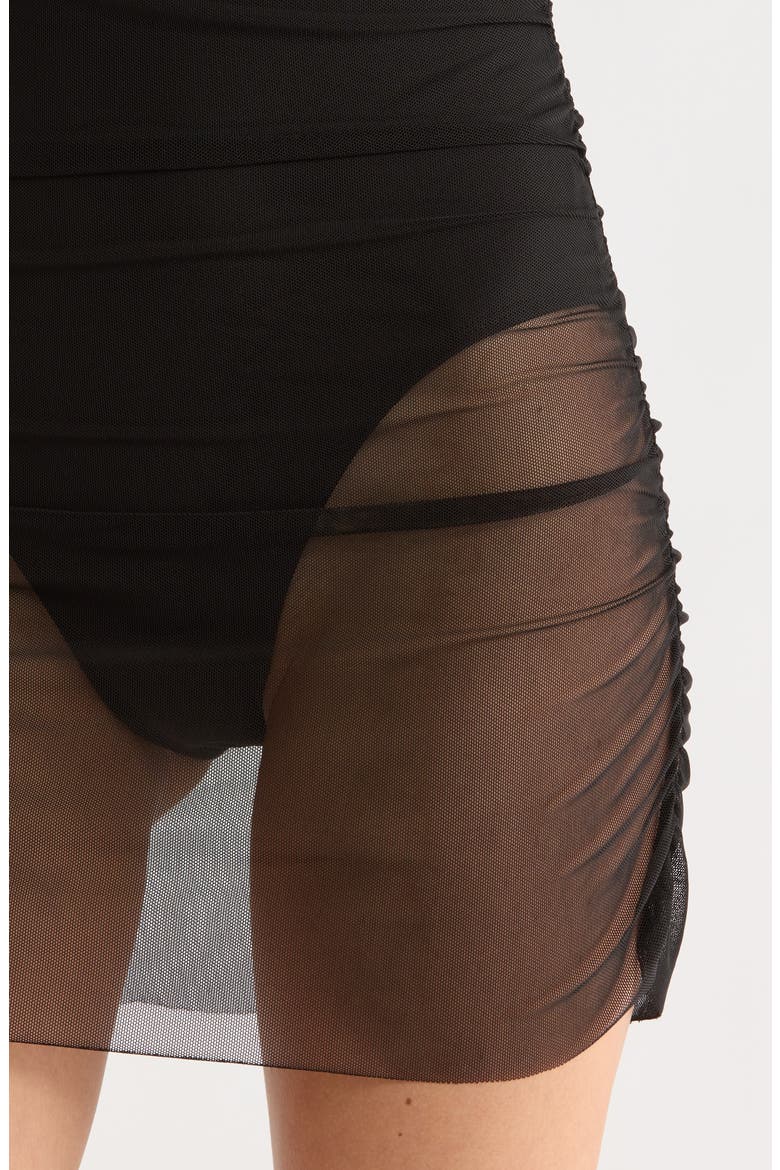 Radlee Strapless Mesh Overlay Skirted One-Piece Swimsuit, Alternate, color, BLACK SOLID