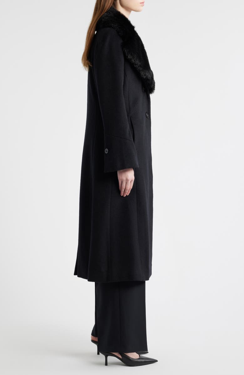 Via Spiga Faux Fur Collar Wool Blend Coat, Alternate, color, Black