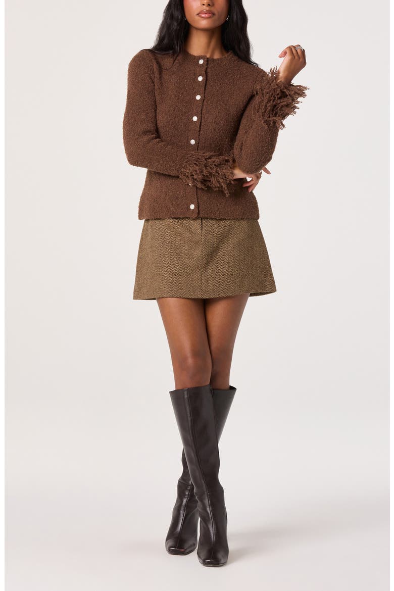 Fringe Sleeve Cardigan, Alternate, color, BROWN