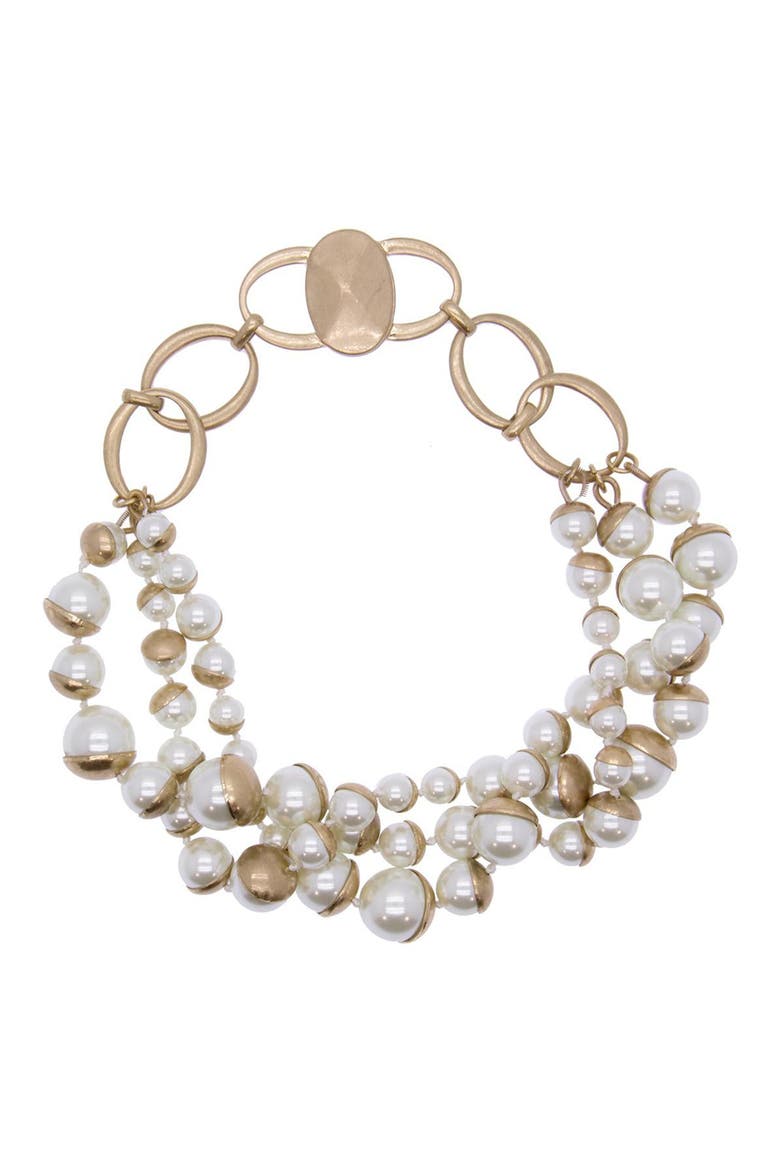 Half Moon Imitation Pearl Cluster Statement Necklace, Alternate, color, IVORY