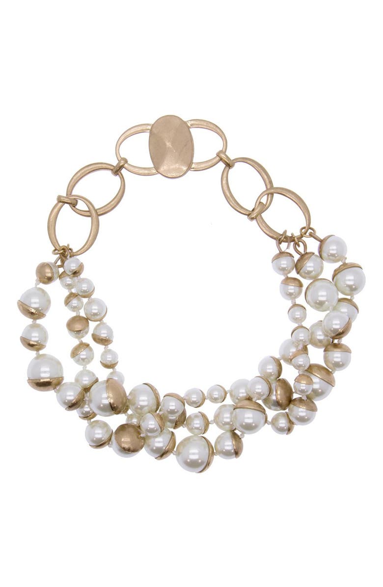 SAACHI Half Moon Imitation Pearl Cluster Statement Necklace, Alternate, color, Ivory