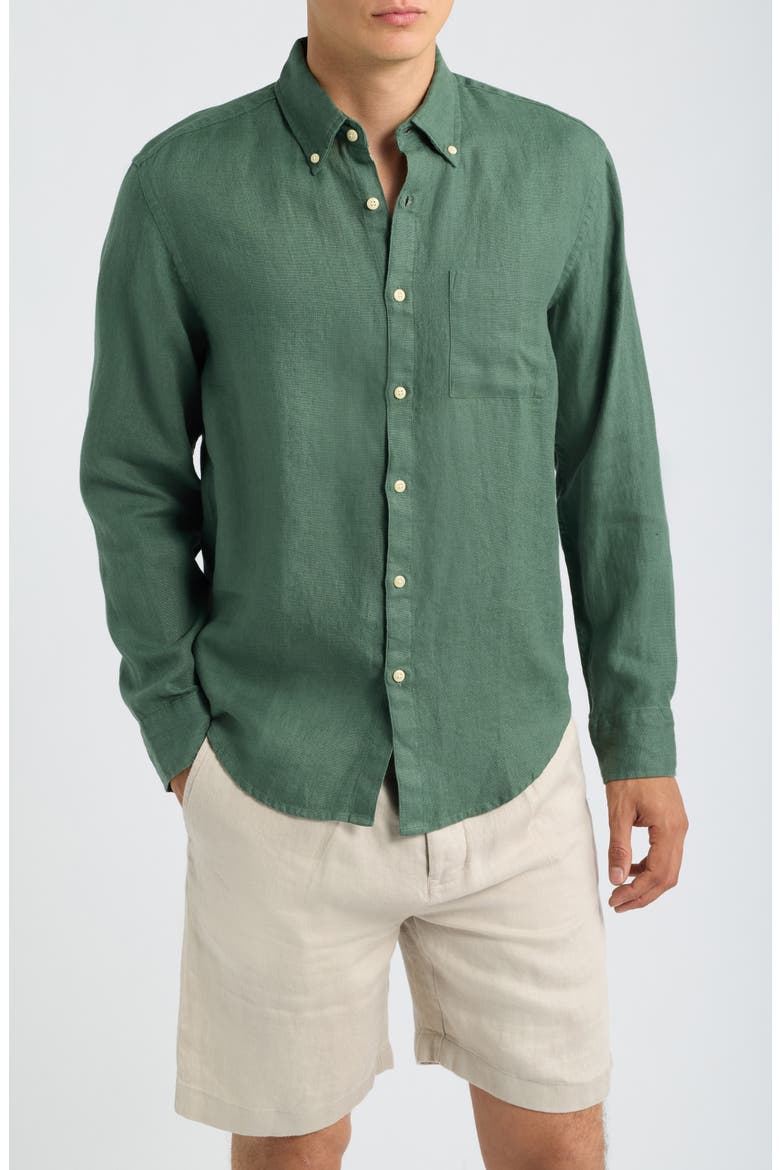Playa Linen Button-Down Shirt, Main, color, PINE