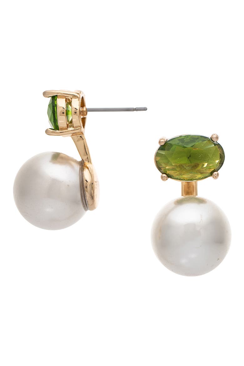 Imitation Pearl and Crystal Stud Earrings, Main, color, PERIDOT