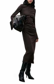 MANGO Ruched Long Sleeve Midi Dress