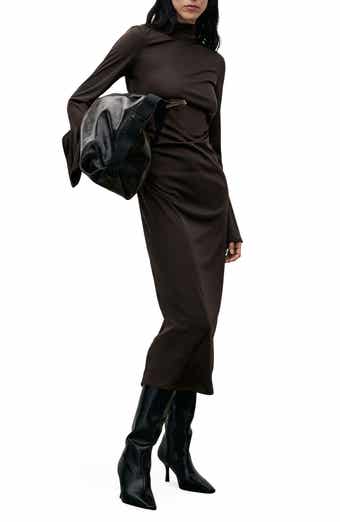 MANGO Ruched Long Sleeve Midi Dress
