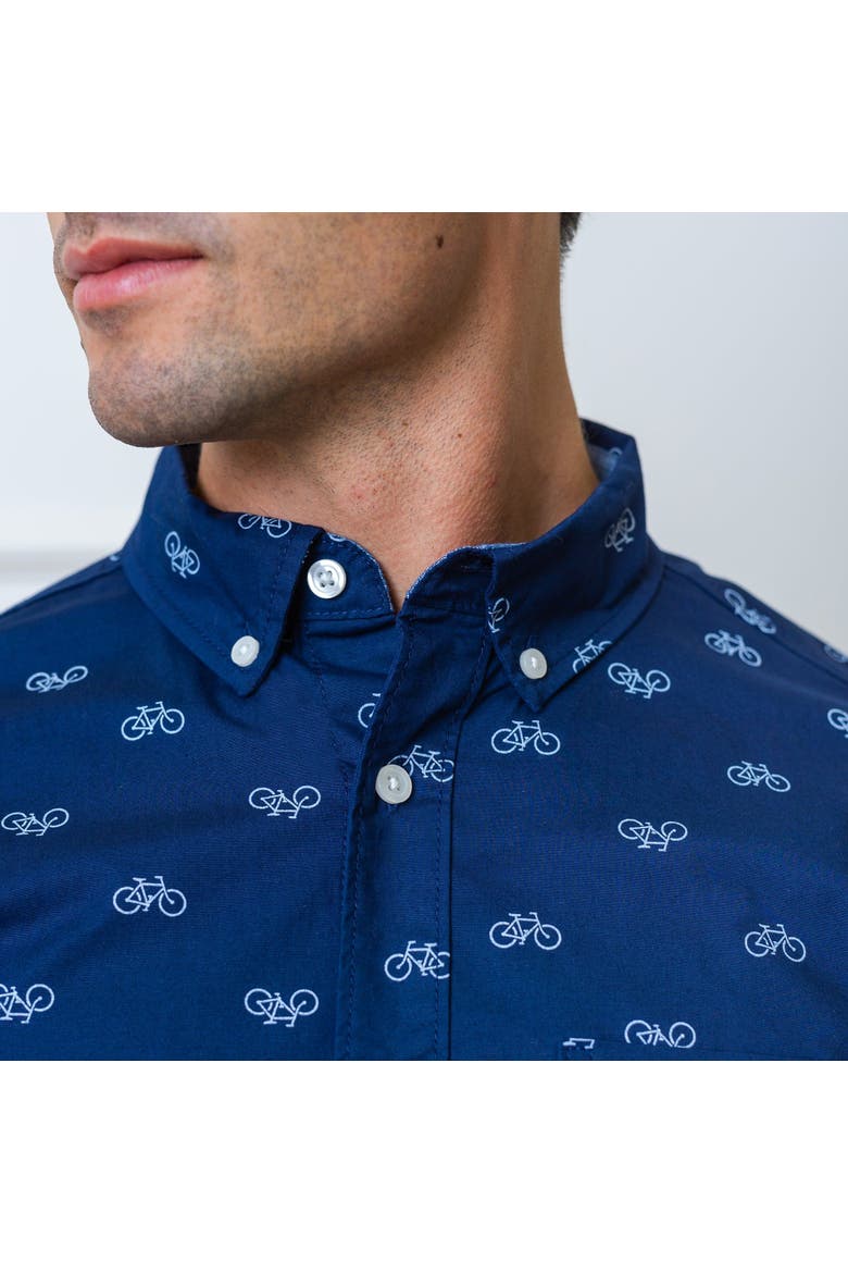 Men's Organic Stretch Poplin Shirt, Alternate, color, Navy Bicycle Print