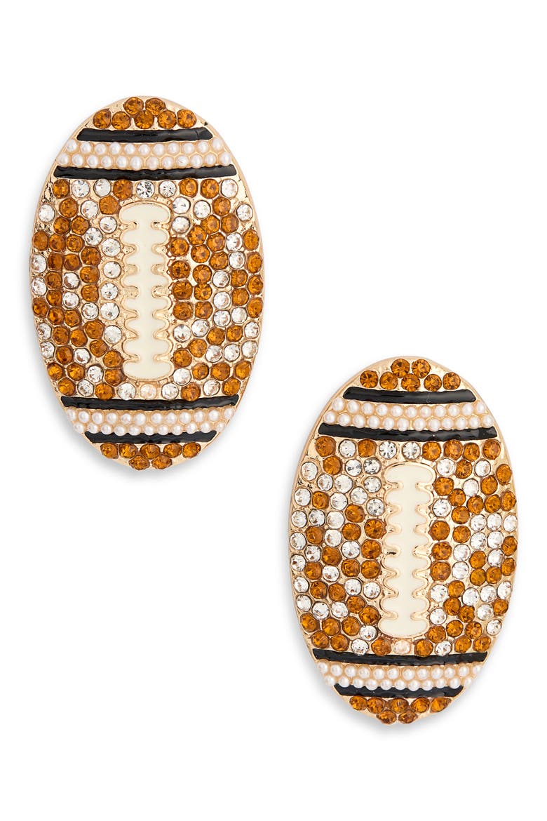 Football Stud Earrings, Main, color, BROWN MULTI- GOLD