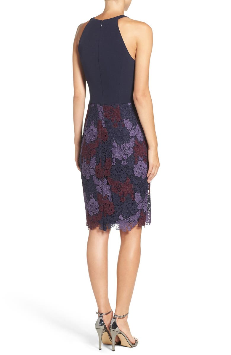 Maggy London Crepe & Lace Sheath Dress, Alternate, color, 