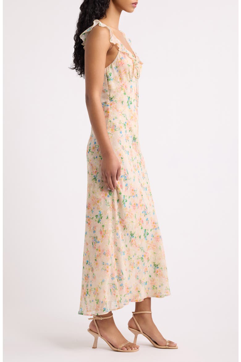 Mimi Floral Ruffle Strap Midi Dress, Alternate, color, BEIGE FLORAL