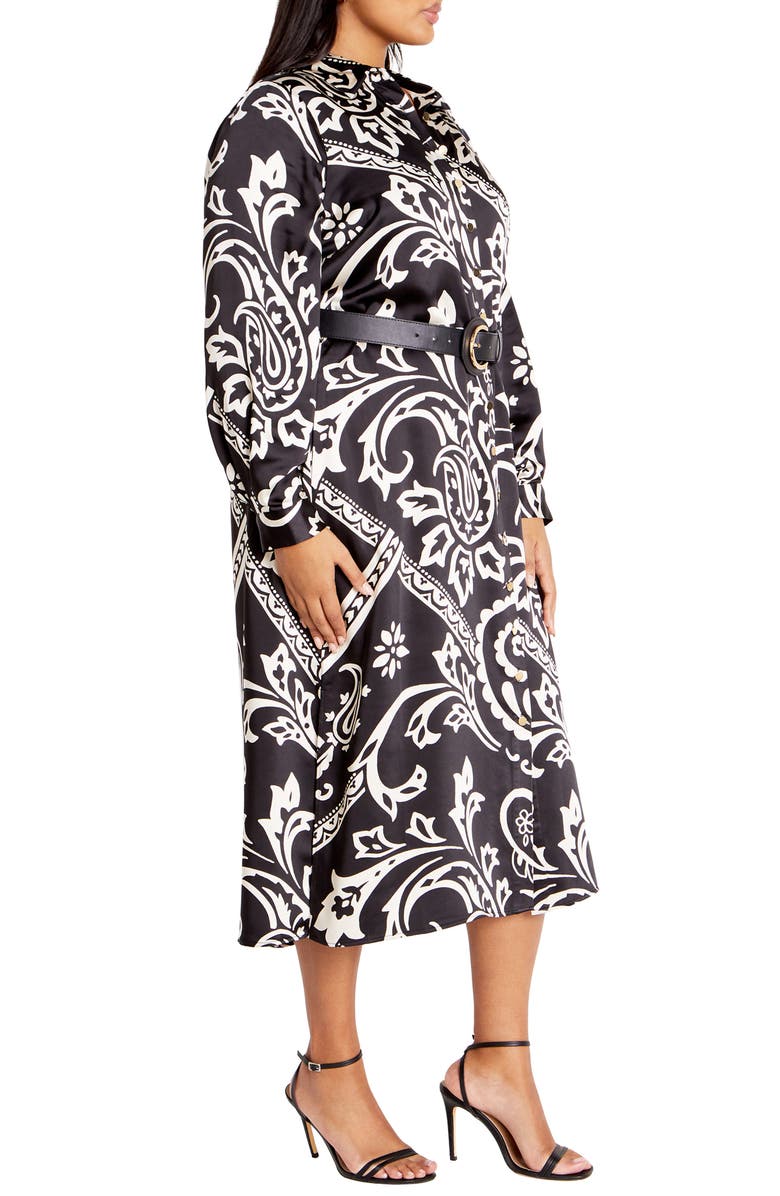 City Chic Sienna Paisley Print Long Sleeve Shirtdress, Alternate, color,