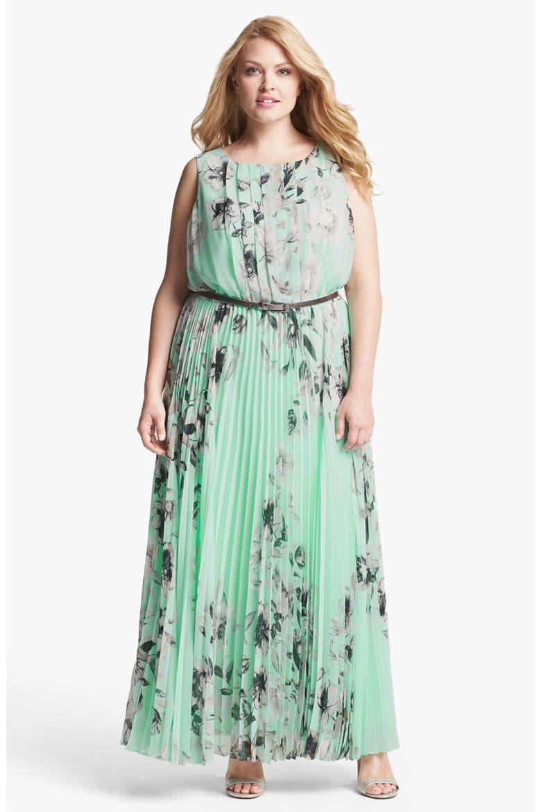 Floral Sleeveless Print Chiffon Maxi Dress, Main, color, MINT