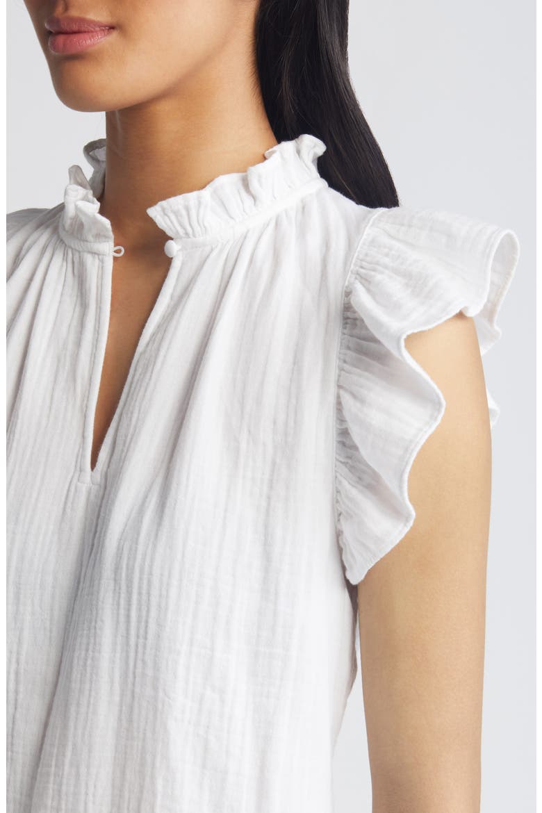 Flounce Sleeve Cotton Gauze Top, Alternate, color, WHITE