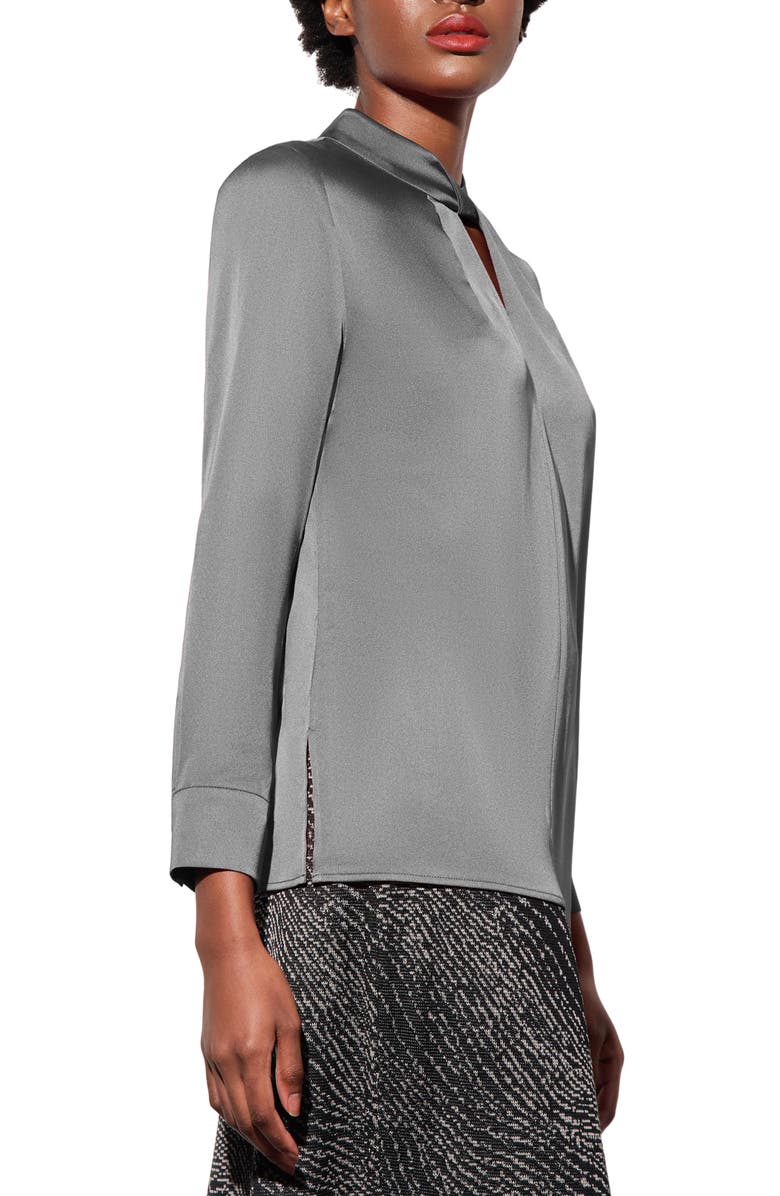 Ming Wang Heritage Fit Twist Neck Long Sleeve Crêpe de Chine Top, Alternate, color,