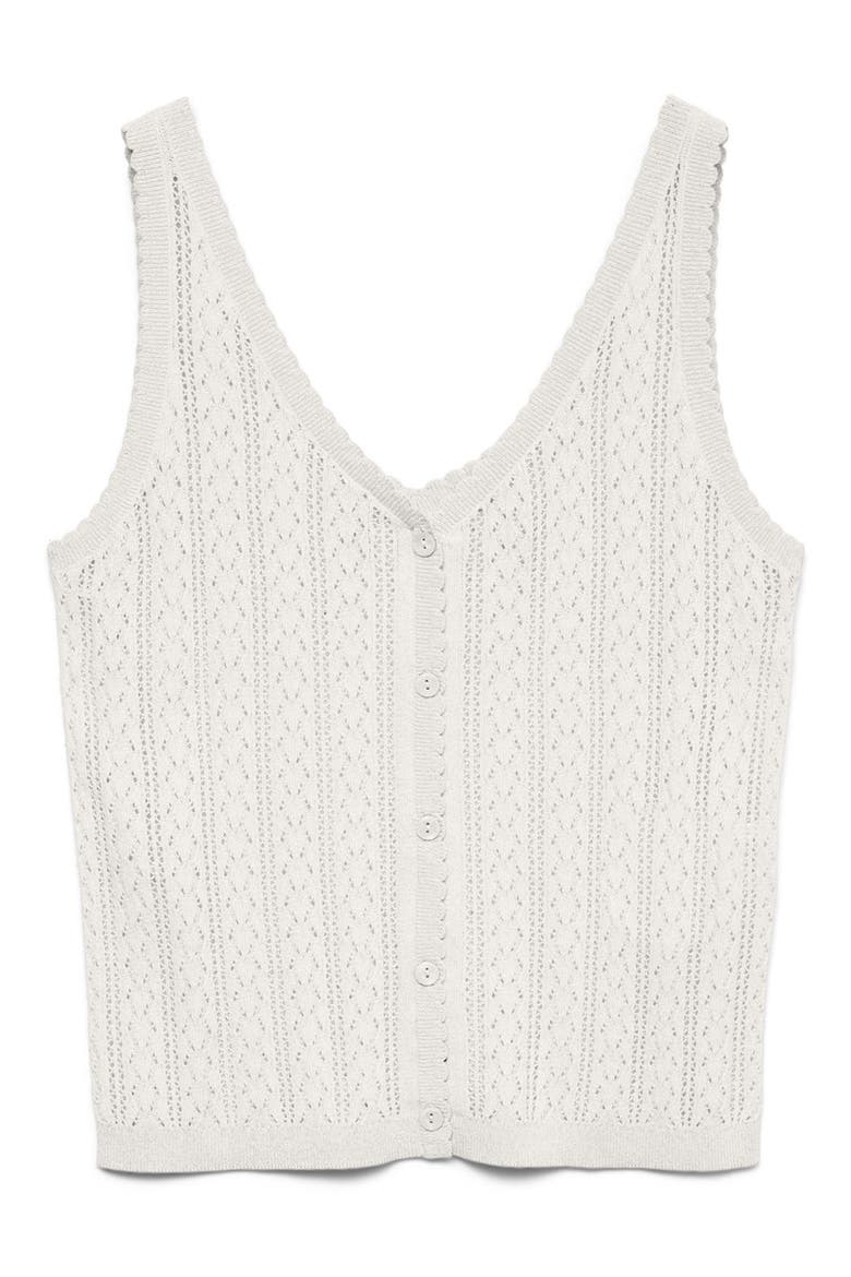 Lux Light Pointelle Knit Cotton Blend Button-Up Tank, Alternate, color, SNOW WHITE