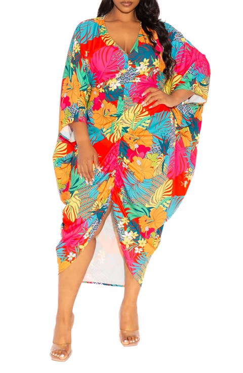 Print Cinch Waist Caftan Dress