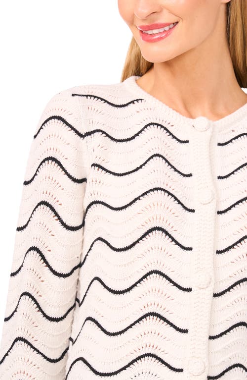 Cece Wave Stripe Scalloped Cardigan In White