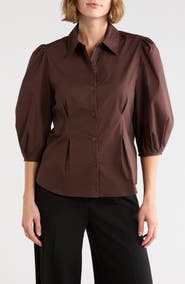Gemma + Jane Three-Quarter Sleeve Pleated Waist Button-Up Shirt