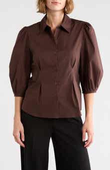 Three-Quarter Sleeve Pleated Waist Button-Up Shirt