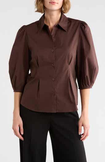 Three-Quarter Sleeve Pleated Waist Button-Up Shirt