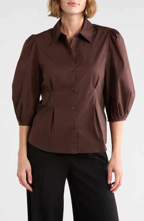 Three-Quarter Sleeve Pleated Waist Button-Up Shirt