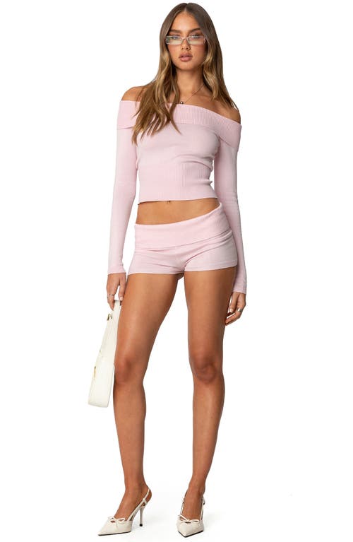 Shop Edikted Jamie Foldover Knit Micro Shorts In Light-pink