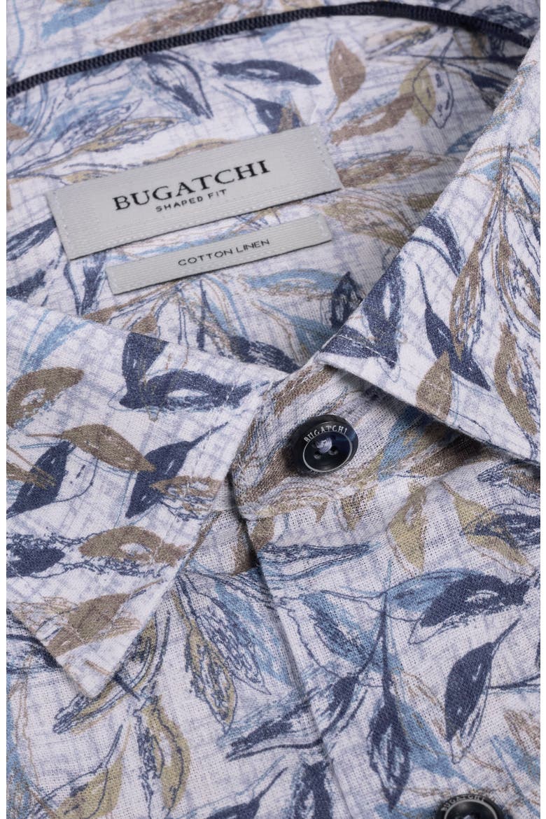 Julian Shaped Fit Leaf Print Cotton & Linen Button-Up Shirt, Alternate, color, COBALT