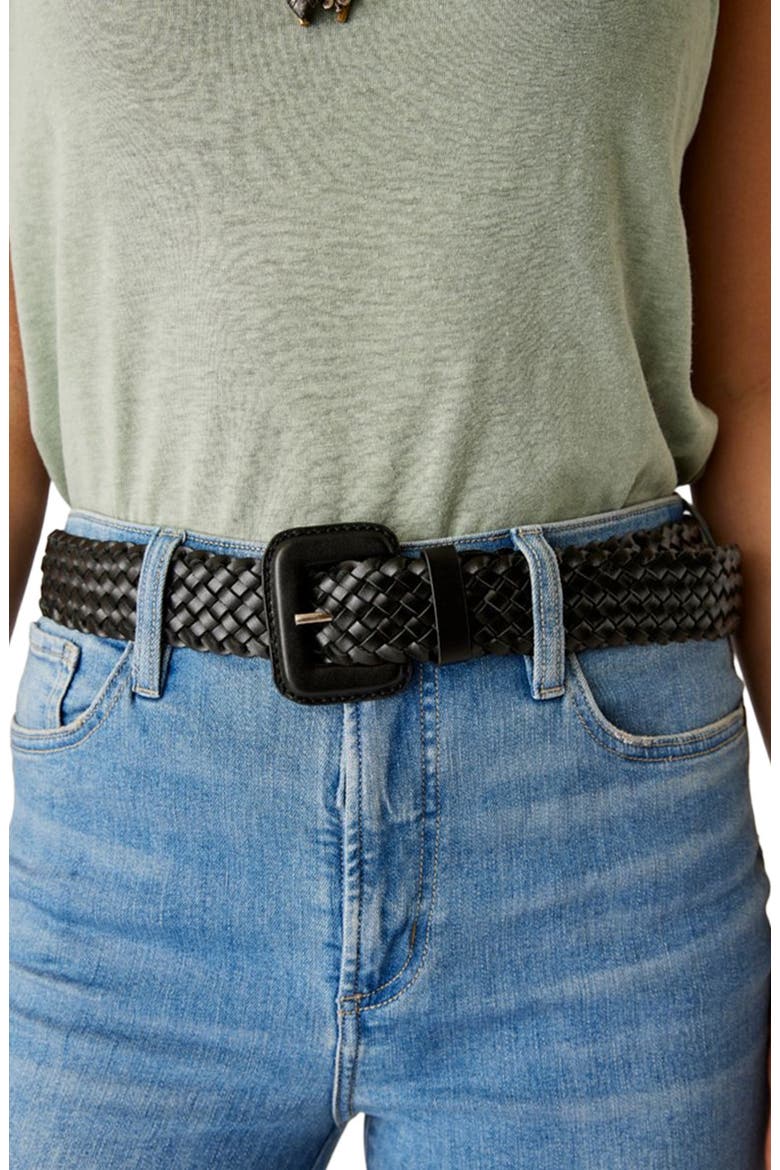 Woven Leather Belt, Main, color, Black