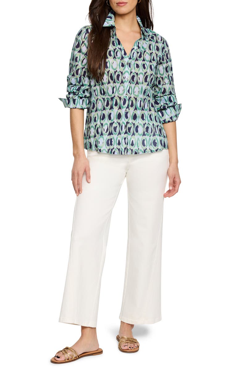 NIC+ZOE Ikat Rings Button-Up Shirt, Alternate, color, Green Multi