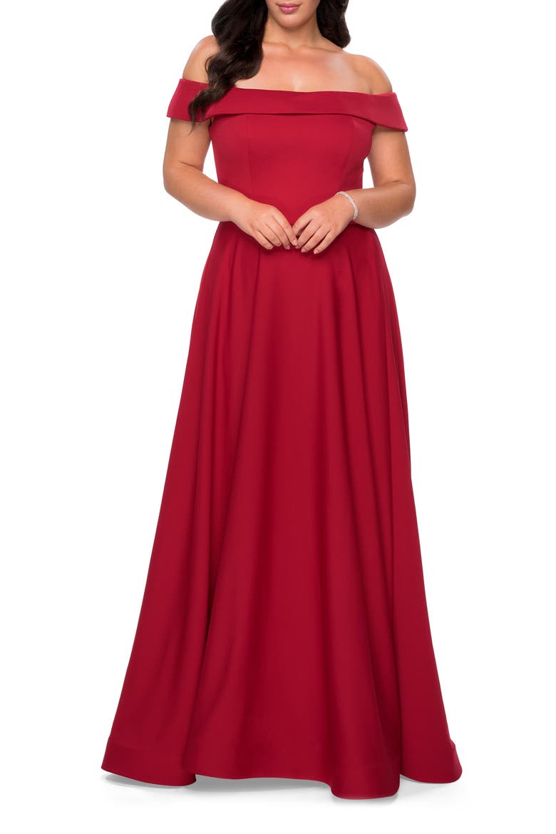 Off The Shoulder Plus Size Dress with Leg Slit, Alternate, color, RED