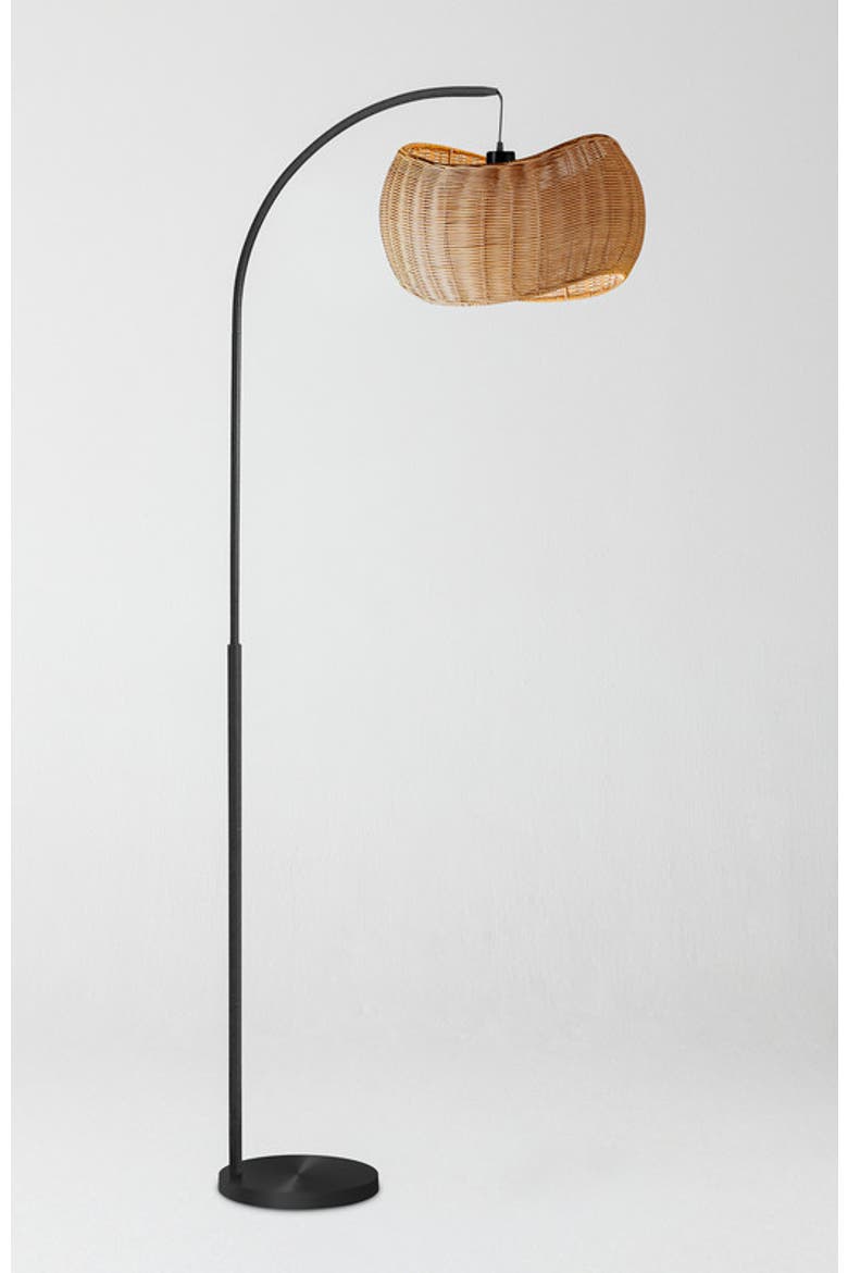 Wave 81" Pendant LED Unique Arc Floor Lamp with Rattan-Style Wicker Shade, Bulb Included, Main, color, Classic black