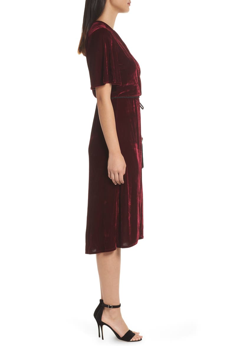 Velvet Faux Wrap Dress, Alternate, color, WINE