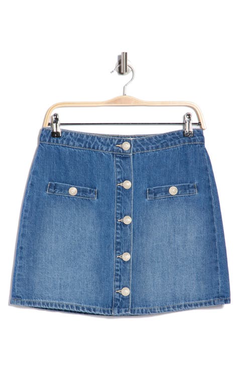 Crested Button Denim Miniskirt