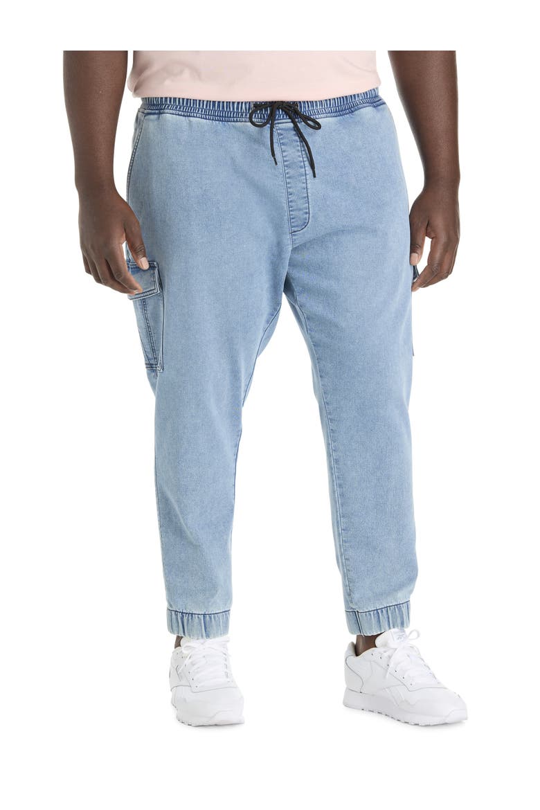 Big & Tall Denim Cargo Joggers, Main, color, TRUE BLUES