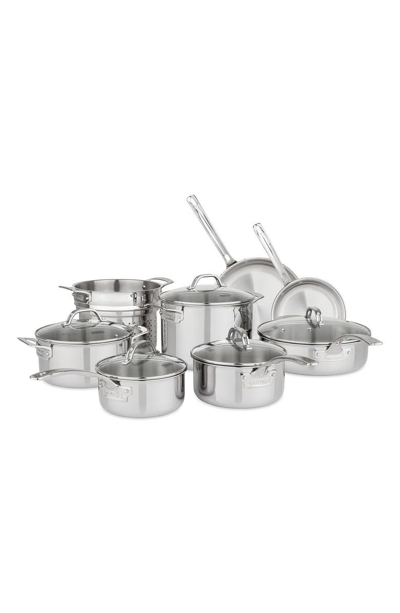 Viking 13-Piece 3-Ply Stainless Steel Cookware Set, Main, color, Stainless Steel