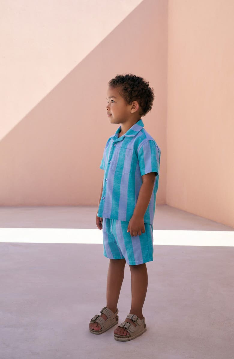 NEXT Kids' Stripe Button-Up Shirt & Shorts Set, Alternate, color, Blue