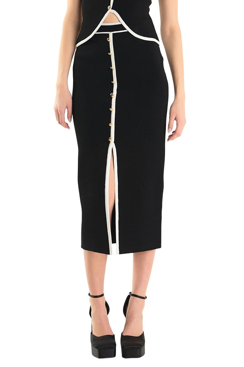 Contrast Front Slit Maxi Sweater Skirt, Main, color, BLACK/ IVORY
