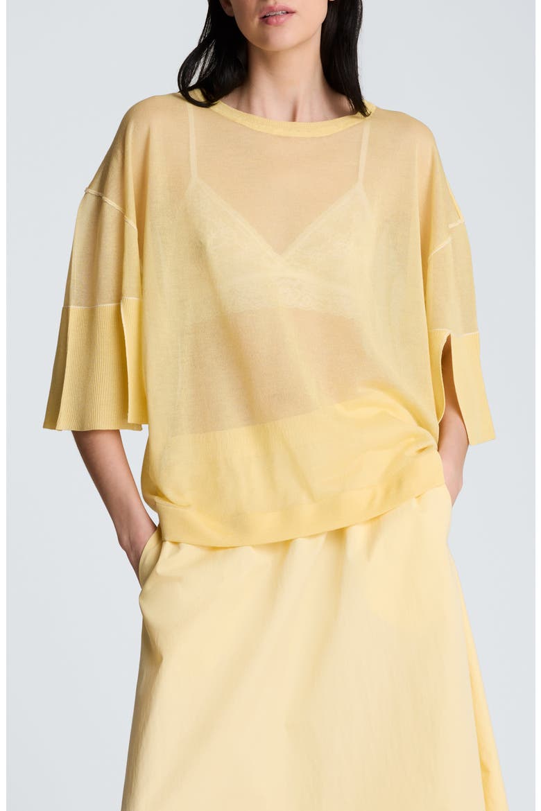 Semisheer Crewneck Sweater, Main, color, PASTEL YELLOW