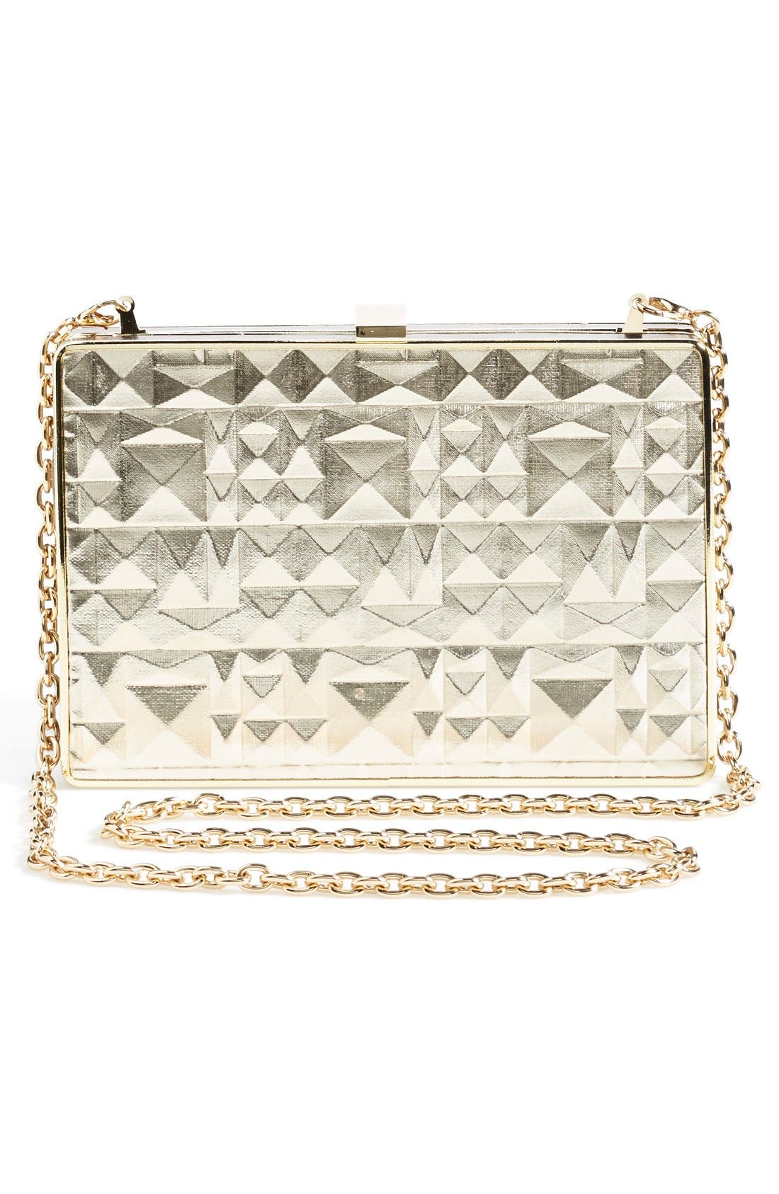 Ivanka Trump Pyramid Embossed Metallic Box Minaudiere, Alternate, color, 