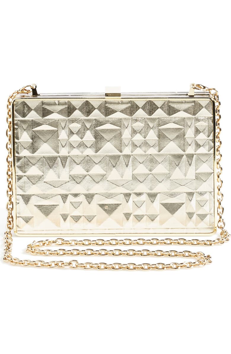 Ivanka Trump Pyramid Embossed Metallic Box Minaudiere, Alternate, color,