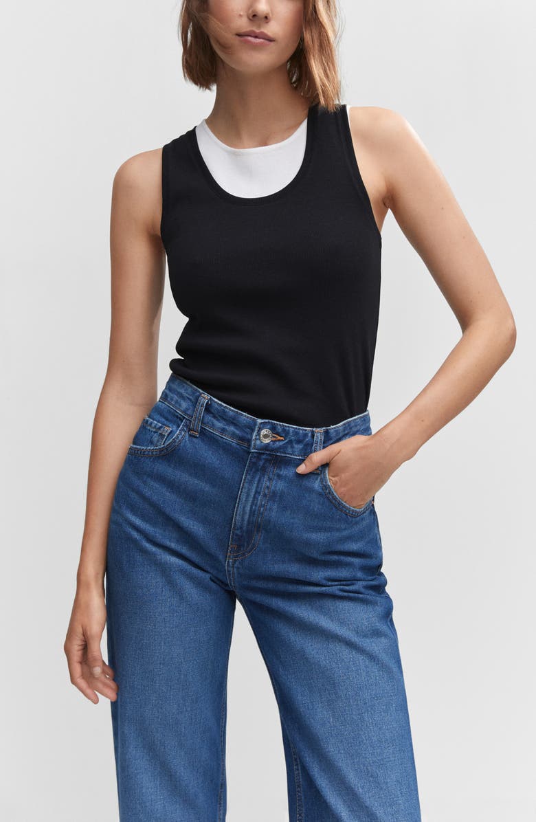 MANGO Raw Hem Mid Rise Wide Leg Jeans, Alternate, color, 