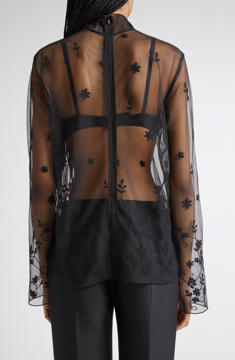 TOTEME Floral Embroidered Tulle Top, Alternate, color, Black/ Black