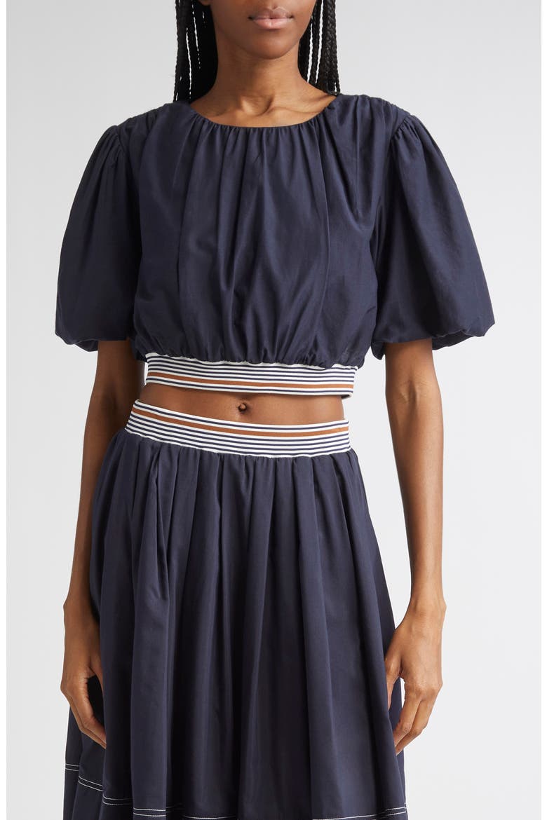 Gabriela Cotton & Silk Crop Top, Main, color, NAVY