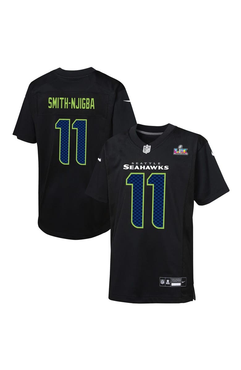 Nike Youth Nike Jaxon Smith-Njigba Black Seattle Seahawks Super Bowl LX Patch Carbon Fashion Game Jersey, Main, color, Black