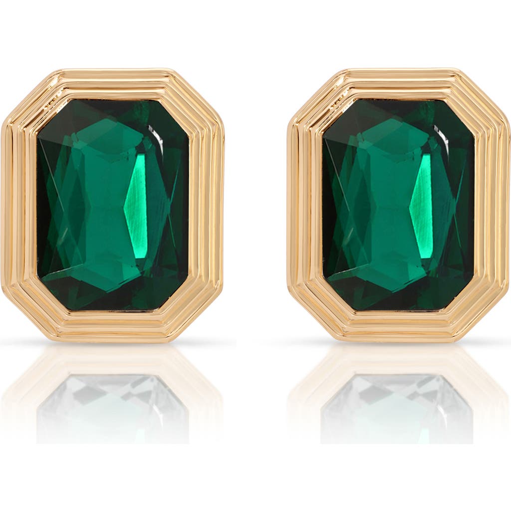 Ettika Emerald Deco Stud Earrings In Green