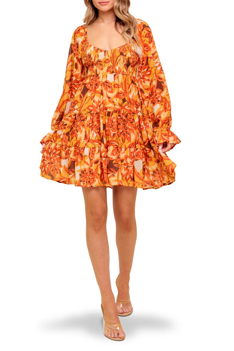 Long Sleeve Babydoll Dress, Main, color, RUST